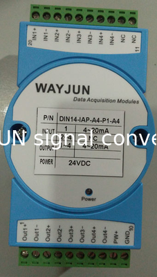 4-20ma to 4-20ma current isolation splitter WAYJUN 3000VDC  one in two out signal transmitter green DIN35 CE approved supplier